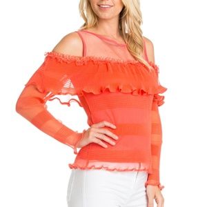 COLD SHOULDER KNIT TOP WITH RUFFLE